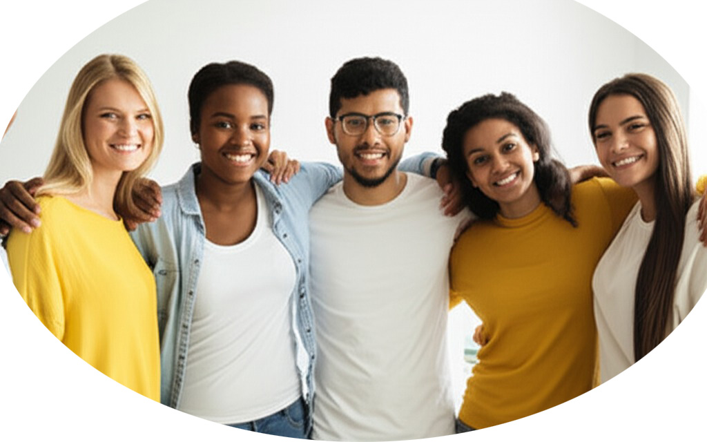 Varias personas de diferentes etnias sonriendo juntas